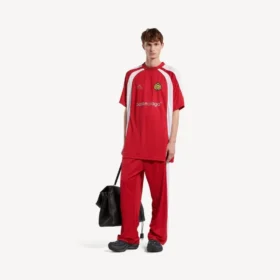 Ανδρικό T-shirt ποδοσφαίρου oversized σε κόκκινο χρώμα