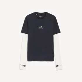 Ανδρικό τεχνικό T-shirt με μακριά μανίκια σε μπλε ναυτικό/λευκό