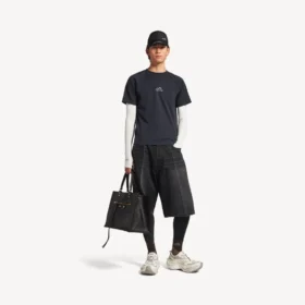 Ανδρικό τεχνικό T-shirt με μακριά μανίκια σε μπλε ναυτικό/λευκό