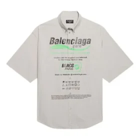 Ανδρικό βαμβακερό πουκάμισο Balenciaga με φαρδιά μανίκια και κοντό μανίκι, γκρι 664627TKM102967