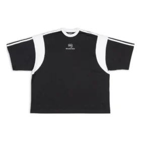 Αθλητικό T-shirt B με φαρδιά γραμμή «Μαύρο Λευκό» 699182TMVC41070