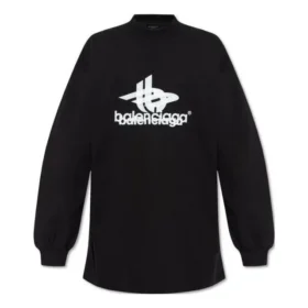 Αθλητικό T-shirt με μακριά μανίκια και στρωματοποιημένη σχεδίαση, Oversized «Μαύρο Λευκό» 739027TPVF21070