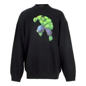 Balenciaga x Marvel Φούτερ από βαμβάκι με στρογγυλό λαιμό και σχέδιο Hulk «Μαύρο» 671125TLV581000