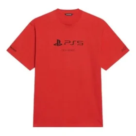 Balenciaga x PlayStation Crossover FW21 PS5 με αλφαβητικό γεωμετρικό μοτίβο, κοντομάνικο, unisex, κόκκινο 651795TKVF36552
