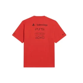 Balenciaga x PlayStation Crossover FW21 PS5 με αλφαβητικό γεωμετρικό μοτίβο, κοντομάνικο, unisex, κόκκινο 651795TKVF36552