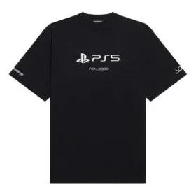 Balenciaga x PlayStation Crossover PS5 με αλφαβητικό γεωμετρικό μοτίβο, κοντομάνικο, unisex, μαύρο 651795TKVF31070