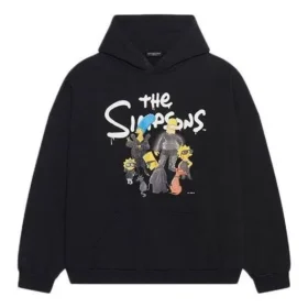 Balenciaga x THE SIMPSONS Φούτερ με κουκούλα από βαμβάκι, φαρδιά γραμμή “Black” 674986TLVG81000