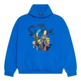 Balenciaga x THE SIMPSONS Φούτερ με κουκούλα από βαμβάκι, φαρδιά γραμμή “Blue” 674986TLVG84210
