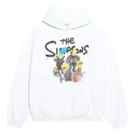 Balenciaga x THE SIMPSONS Φούτερ με κουκούλα από βαμβάκι, φαρδιά γραμμή “Λευκό” 675003TLVG89016