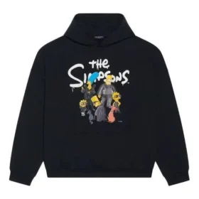 Balenciaga x THE SIMPSONS Φούτερ με κουκούλα από βαμβάκι, φαρδιά γραμμή “Μαύρο” 675003TLVG81000