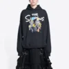 Balenciaga x THE SIMPSONS Φούτερ με κουκούλα από βαμβάκι, φαρδιά γραμμή “Μαύρο” 675003TLVG81000