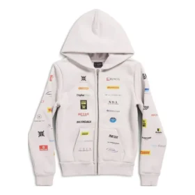 Φούτερ με κουκούλα και φερμουάρ Business English «Off White» 788243TQVH69016