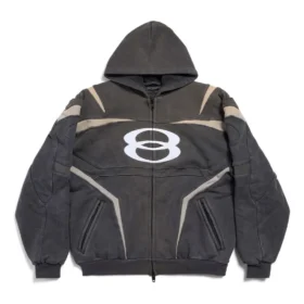 Φούτερ με κουκούλα και φερμουάρ Unity Sports Icon Biker Oversized «Μαύρο Λευκό» 790359TQVM21070
