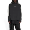 Φούτερ με κουκούλα και ριγέ μανίκια Sporty B, Oversized “Μαύρο Λευκό” 704023TMVG23869