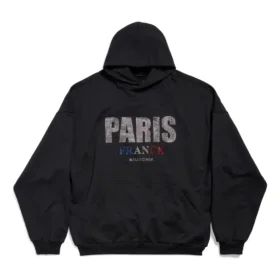 Φούτερ με κουκούλα Paris Strass, φαρδιά εφαρμογή “Μαύρο” 803265TRVL41000