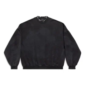 Φούτερ με τρύπες και στρογγυλό λαιμό, Oversized “Black Faded” 762718TPVD91055
