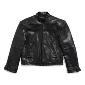 FW23 Μπουφάν με φερμουάρ και αποδομημένη σχεδίαση «Black Soft Buffalo Skin» 768749TMS031000