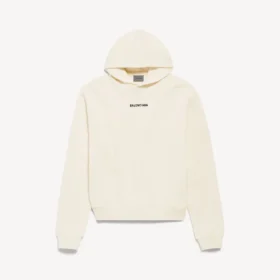 Γυναικείο φούτερ με κουκούλα Balenciaga Back Medium Fit σε κρεμ χρώμα