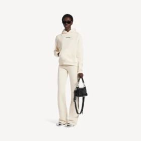 Γυναικείο φούτερ με κουκούλα Balenciaga Back Medium Fit σε κρεμ χρώμα