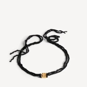 Γυναικείο κολιέ τύπου choker με νανοκορδέλα σε μαύρο/γυαλιστερό χρυσό