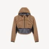 Γυναικείο κοντό μπουφάν techwear σε χρώμα καμήλας