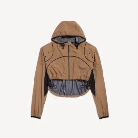 Γυναικείο κοντό μπουφάν techwear σε χρώμα καμήλας
