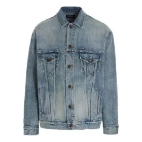 Μπουφάν τζιν με τύπωμα λογότυπου κολεγίου «Est. 1917», φαρδιά εφαρμογή, «Washed Light Blue» 675207TJW795620