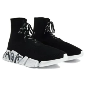 Πάνινα Sneakers Speed 2.0 με κορδόνια «Μαύρο ανακυκλωμένο πλεκτό και λευκή σόλα» 617258W2DD41091