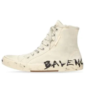 Paris High Top Sneakers “Λευκό φθαρμένο βαμβάκι και λευκό καουτσούκ με γκράφιτι” 688752W3RR49010
