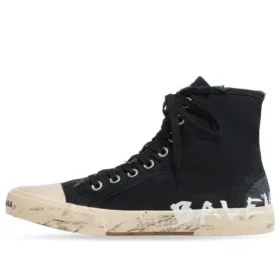 Paris High Top Sneakers “Μαύρο φθαρμένο βαμβάκι και λευκό καουτσούκ με γκράφιτι” 688752W3RR41099