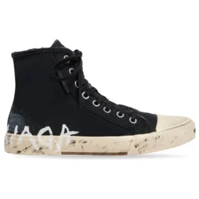 Paris High Top Sneakers “Μαύρο φθαρμένο βαμβάκι και λευκό καουτσούκ με γκράφιτι” 688752W3RR41099