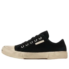 Paris Low Top Sneakers “Μαύρο φθαρμένο βαμβάκι και λευκό καουτσούκ” 688757W3RC21090