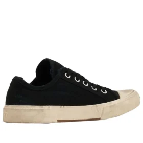 Paris Low Top Sneakers “Μαύρο φθαρμένο βαμβάκι και λευκό καουτσούκ” 688757W3RC21090