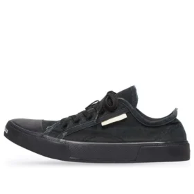 Paris Low Top Sneakers “Μαύρο φθαρμένο βαμβάκι και μαύρο καουτσούκ” 688754W3RP21010