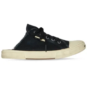 Paris Mules «Black Destroyed Cotton and White Rubber» 693952W3RC31090