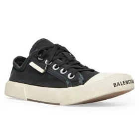 Paris Sneakers χαμηλού προφίλ “Μαύρο φθαρμένο βαμβάκι και λευκό καουτσούκ” 688754W3RC21090