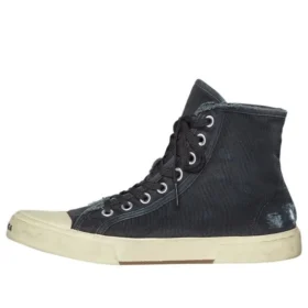 Paris Sneakers υψηλού στυλ “Μαύρο φθαρμένο βαμβάκι και λευκό καουτσούκ” 688752W3RC11090
