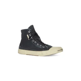 Paris Sneakers υψηλού στυλ “Μαύρο φθαρμένο βαμβάκι και λευκό καουτσούκ” 688752W3RC11090