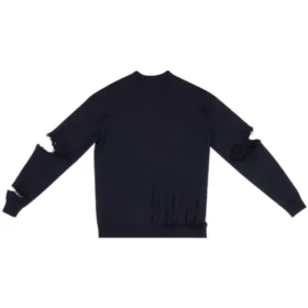 Πλεκτό πουλόβερ με V-neck και φθαρμένη εμφάνιση “Navy” 696091T16420414