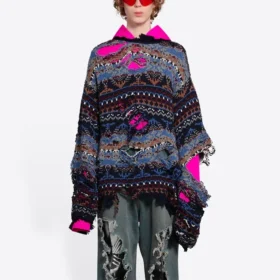 Πουλόβερ από μείγμα μαλλιού με σχέδιο Fair Isle και φθαρμένη εμφάνιση “Blue” 662518T16028088