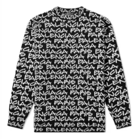 Πουλόβερ Balenciaga Paris Intarsia με μοτίβο σε όλη την επιφάνεια «Μαύρο-Λευκό» 599826T31701070