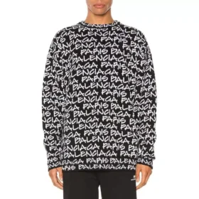 Πουλόβερ Balenciaga Paris Intarsia με μοτίβο σε όλη την επιφάνεια «Μαύρο-Λευκό» 599826T31701070