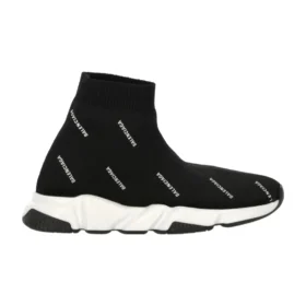 Sneakers Speed 1.0 “Λευκό λογότυπο, μονόγραμμα, μαύρο πλεκτό” 597425W2DBF1015