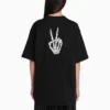 SS21 Drip Peace Μπλούζα με στάμπα, φαρδιά εφαρμογή, μαύρη 641655TKVA11012
