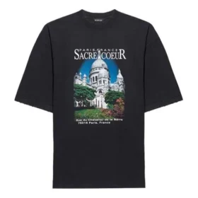 SS21 Ρετρό απλή ύφανση, φαρδύ, κοντομάνικο, Unisex, μαύρο T-shirt 641614TJVH61000
