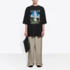 SS21 Ρετρό απλή ύφανση, φαρδύ, κοντομάνικο, Unisex, μαύρο T-shirt 641614TJVH61000