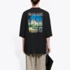 SS21 Ρετρό απλή ύφανση, φαρδύ, κοντομάνικο, Unisex, μαύρο T-shirt 641614TJVH61000