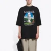 SS21 Ρετρό απλή ύφανση, φαρδύ, κοντομάνικο, Unisex, μαύρο T-shirt 641614TJVH61000