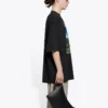 SS21 Ρετρό απλή ύφανση, φαρδύ, κοντομάνικο, Unisex, μαύρο T-shirt 641614TJVH61000