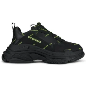 Triple S Sneakers “Allover Logo – Μαύρο Φθορίζον Κίτρινο” 536737W2FA11070